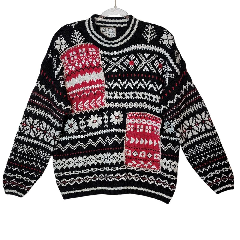 Heirloom Collectibles Vintage Fair Isle Nordic Crew Neck Sweater Black White M - Picture 13 of 13